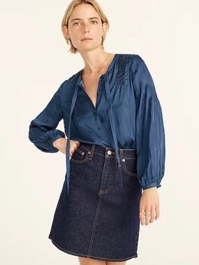 JCrew Slate Blue Long-Sleeve Tie-Neck Blouse